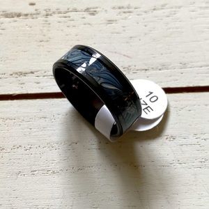 8mm Shell Inlay Carbide Fashion Ring Black Band Silver Grey Size 10 Unisex NWT